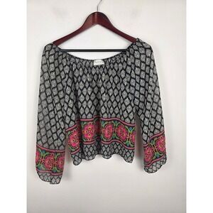 POETRY‎ Black White Off Shoulder Boho Festival Blouse Top Women's Size XL